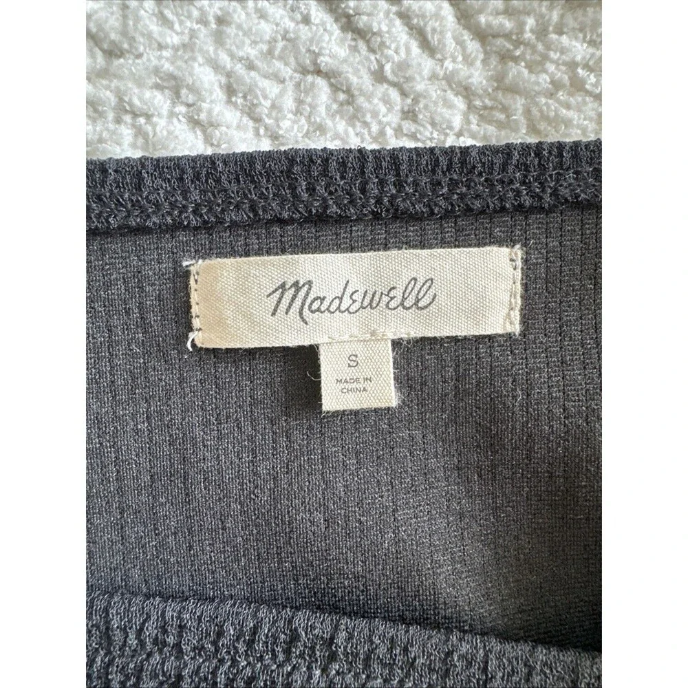 Madewell Sz S Crepe Square Neck Puff Sleeve Top Black Polyester Off Shoulder